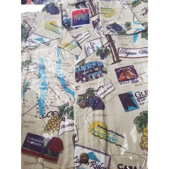 DemCrazy Size M Vintage Finger Lakes Winery Map Print Button-Up Shirt 100% Cotto - Picture 2 of 7